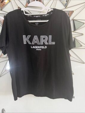 Karl Lagerfeld Black Tee with White Studded KARL Logo